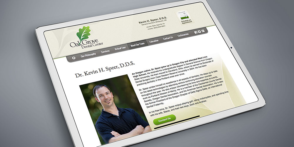 Oak Grove Dental Center website on a tablet